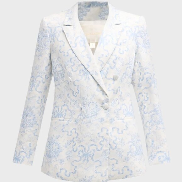 New LoveShackFancy Lumine Linen Blissful Blue Double-Breasted Jacket Size 2 NWT - Picture 9 of 12